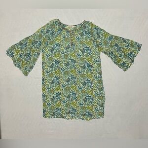 BluThreads Sage Green Abstract Floral Cotton Tunic Top - Small Boho Chic